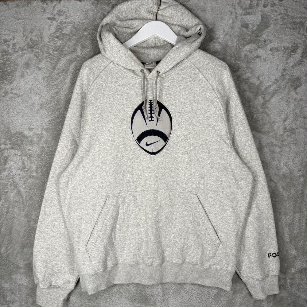 Vintage Y2K Nike Football Hoodie Mens Large Gray Center Swoosh Embroidered Logo